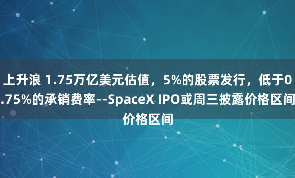 上升浪 1.75万亿美元估值，5%的股票发行，低于0.75%的承销费率--SpaceX IPO或周三披露价格区间
